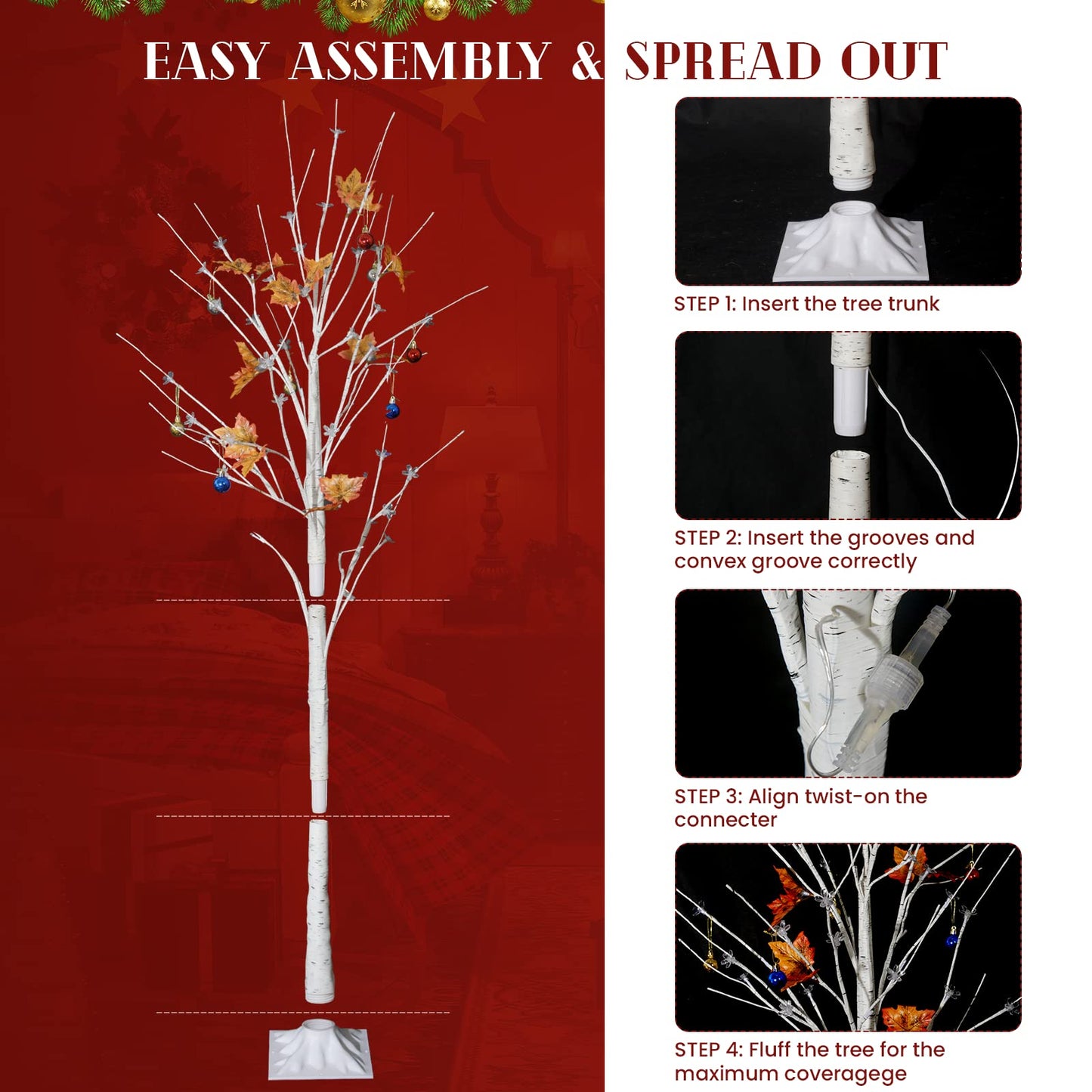 DKLGG 3-Piece LED Lighted Birch Tree Set - 4ft, 5ft, 6ft Christmas Decoration