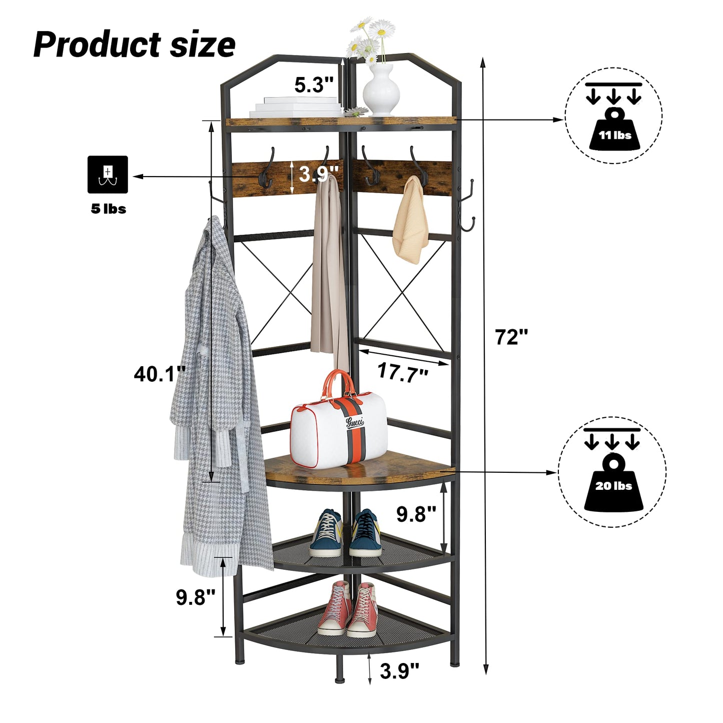 DKLGG 72” Industrial Hall Tree Freestanding Hanger, Hanger Rack with Storage