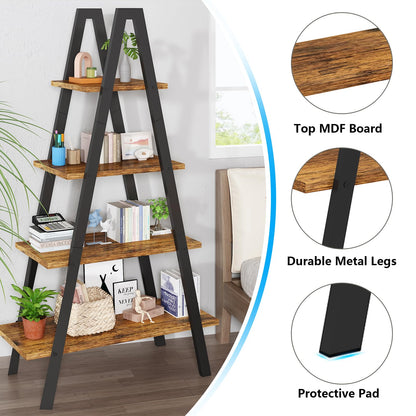 DKLGG 4-Shelf Bookcase, A-Shelf, Industrial Ladder Shelf, Open Storage Cabinet for Home Office