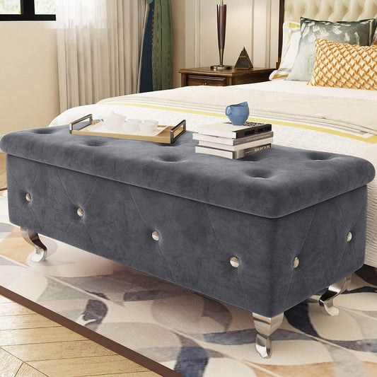 DKLGG Elegant Velvet Ottoman with Storage – Tufted Button Design