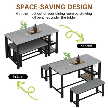 DKLGG Dining Room Table Set for 2-4 - Elegant Design with Wine Rack and Storage