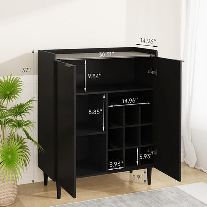 DKLGG Stylish Black Wine Cooler – 37” Bar Cabinet for Your Kitchen or Home