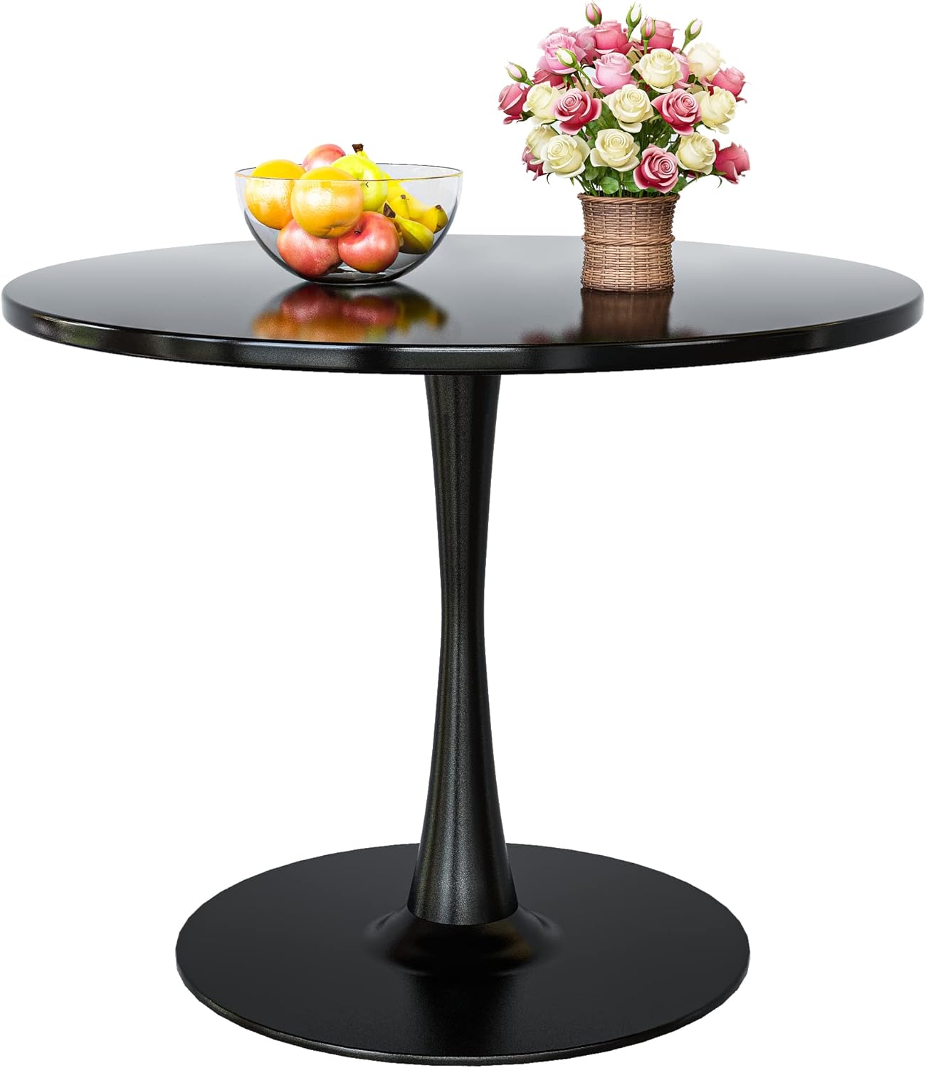 DKLGG 31.5'' Black Tulip Coffee Table - Modern Round MDF Top with Stylish Metal Base