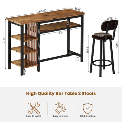 DKLGG High Top Dining Set - Bar Table with Upholstered Stools and Practical Storage Shelves for Easy Living