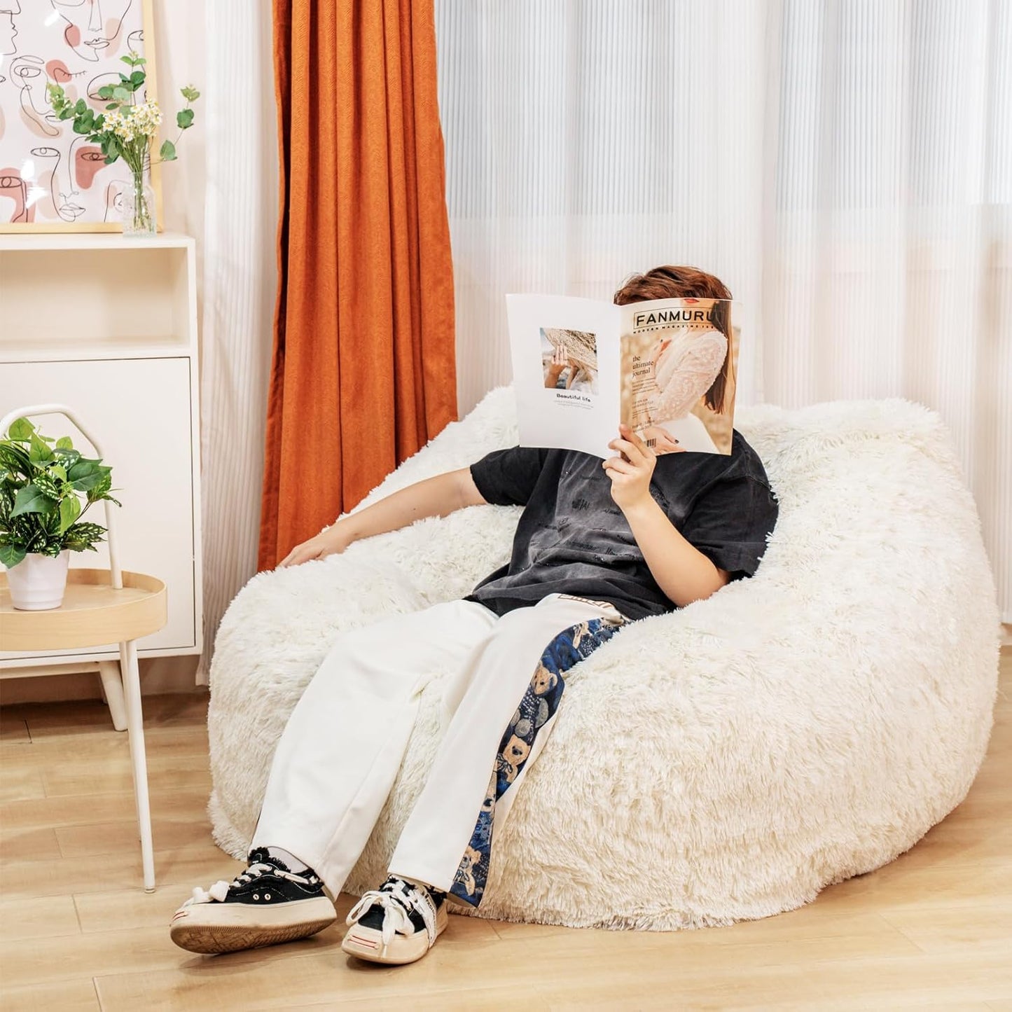 DKLGG Padded Adult Bean Bag Chair - Soft Fluffy Faux Fur for Ultimate Comfort