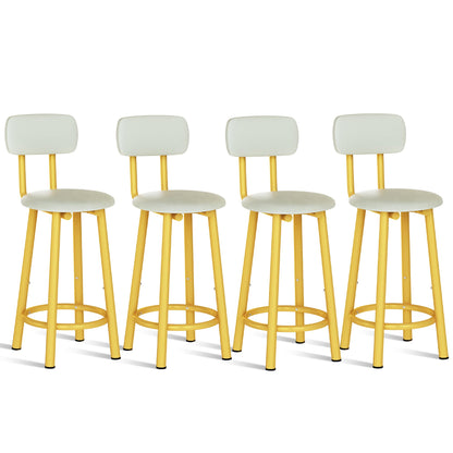 DKLGG Set of 4 PU Leather Bar Stools - High Chairs with Backrest in Elegant Gold Design