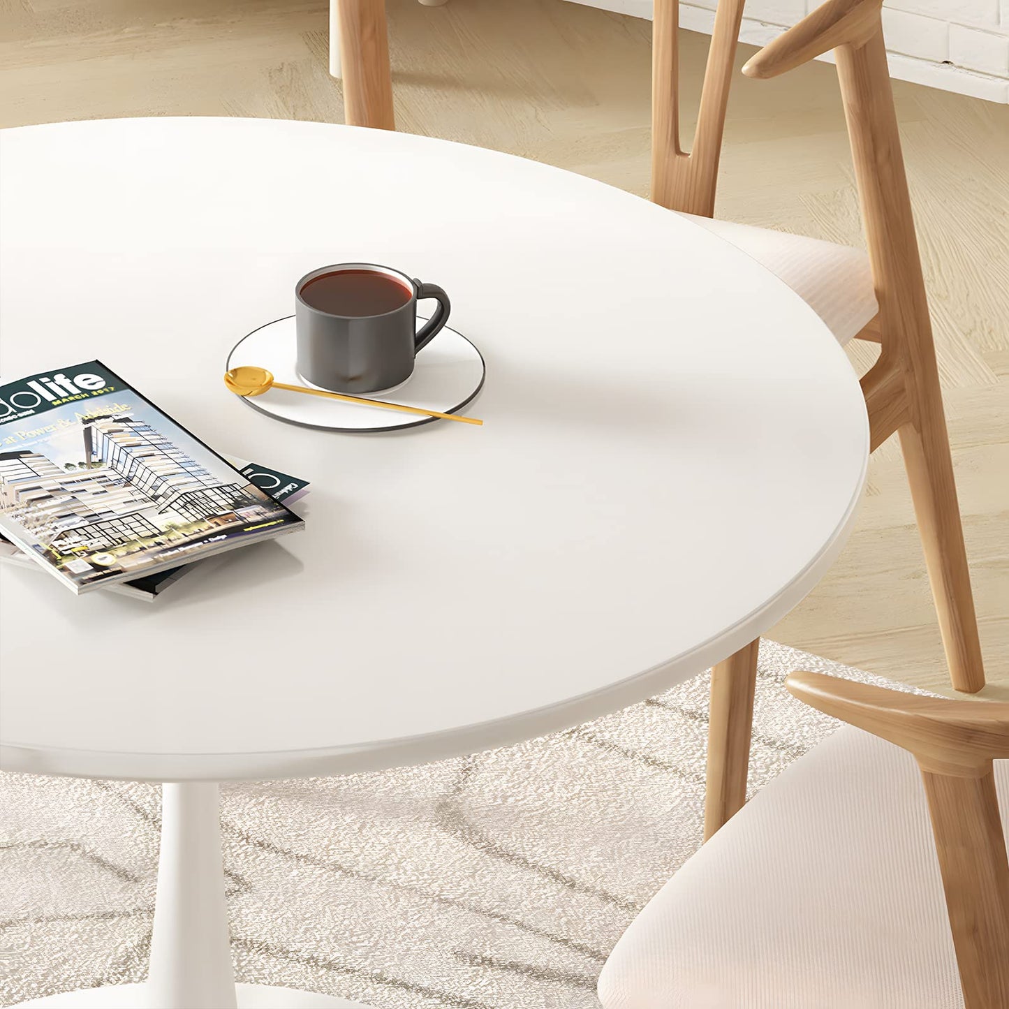 DKLGG Modern Round Dining Table - Stunning White Marble Design for Your Dining Room