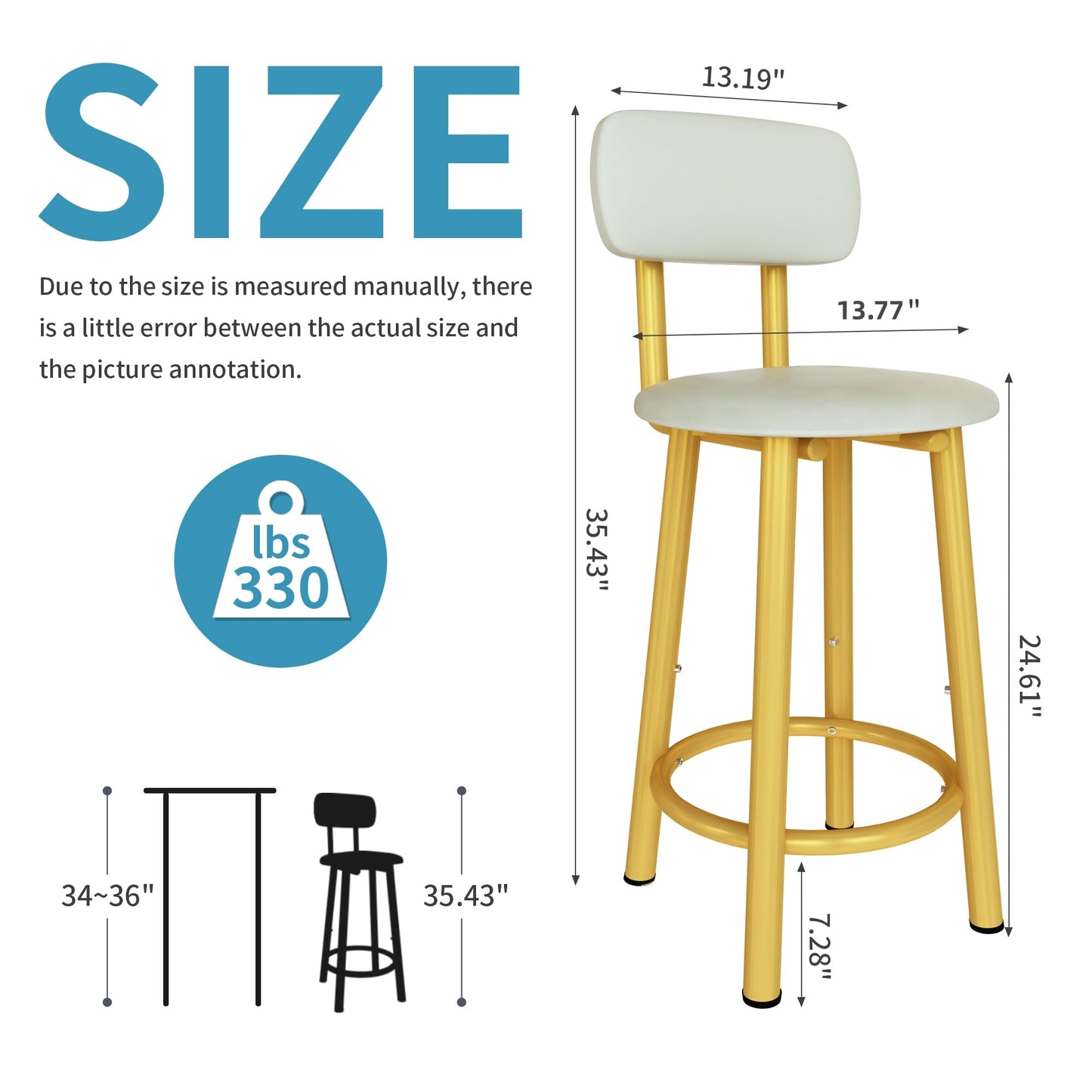 DKLGG Set of 4 PU Leather Bar Stools - High Chairs with Backrest in Elegant Gold Design