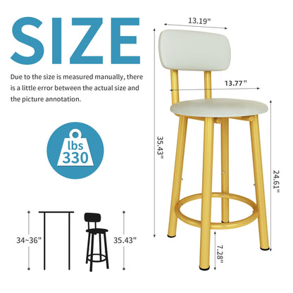 DKLGG Set of 4 PU Leather Bar Stools - High Chairs with Backrest in Elegant Gold Design