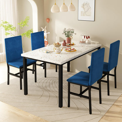 DKLGG 5-Piece Faux Marble Dining Table Set, Blue - Stylish and Elegant