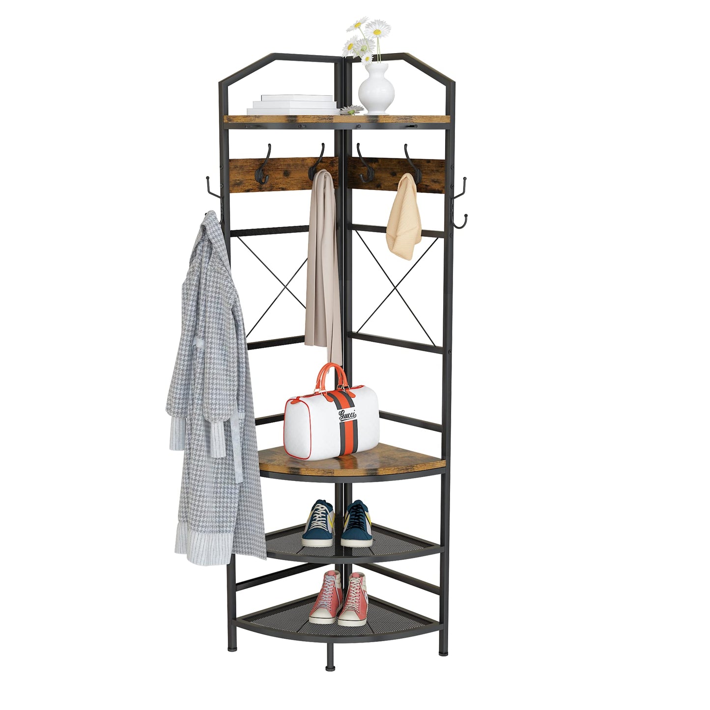 DKLGG 72” Industrial Hall Tree Freestanding Hanger, Hanger Rack with Storage