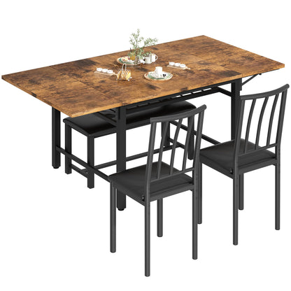 DKLGG 4-Piece Faux Marble Dining Set - Ideal for 3-6 People with Convenient Folding Table Leaf