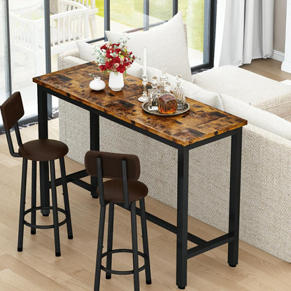 DKLGG Industrial style bar height table set of 3 pieces - brown and black with 2 PU leather chairs