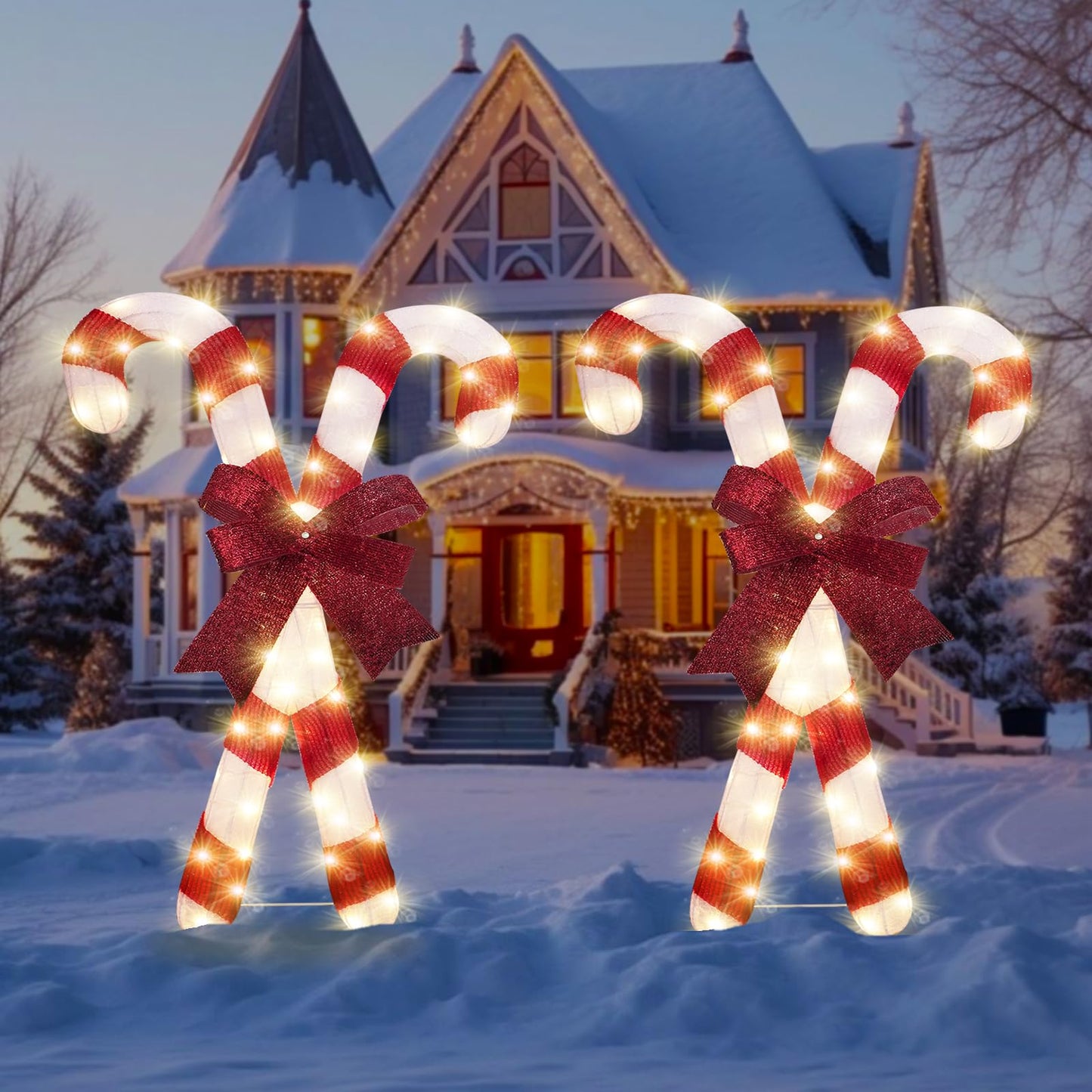 DKLGG Lighted Candy Cane Christmas Yard Decoration - 36" Red & White Outdoor Holiday Decor with 50 LED Lights