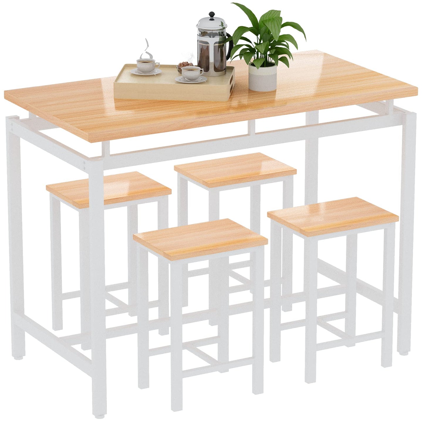 DKLGG 5-Piece Beige High Bar Dining Set - Perfect for Entertaining with Countertop Table and 4 Chairs