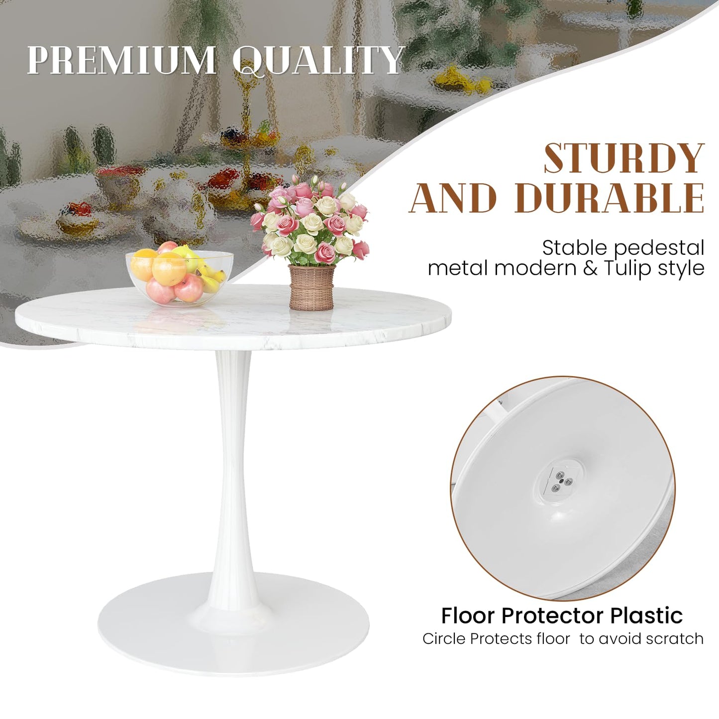 DKLGG Modern Round Dining Table - Stunning White Marble Design for Your Dining Room