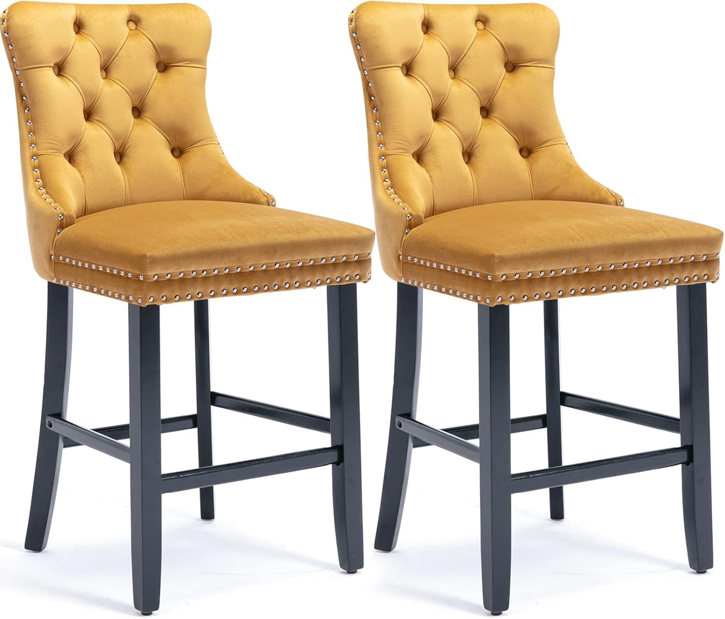 DKLGG Light Gray Velvet Barstool Set - 2 Comfortable Chairs for Chic Interiors