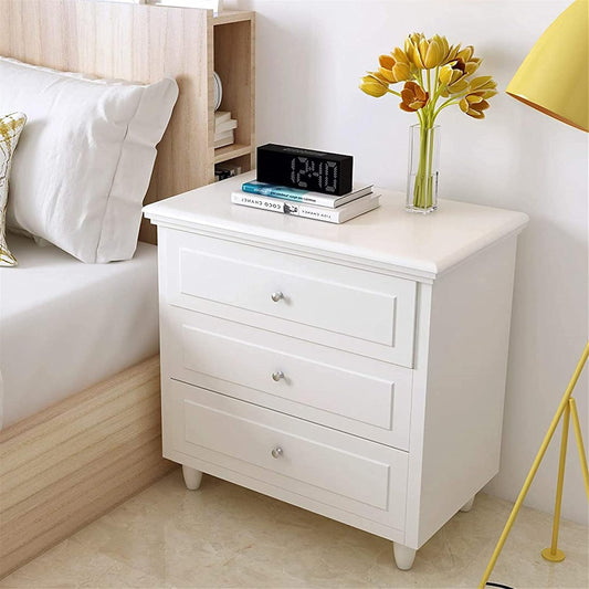 DKLGG White 3-Drawer Nightstand – Stylish Bedroom End Table with Storage