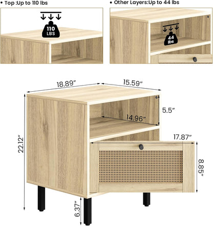 DKLGG Modern Oak Nightstand Set of 2 - Perfect for Adding Style to Your Bedroom