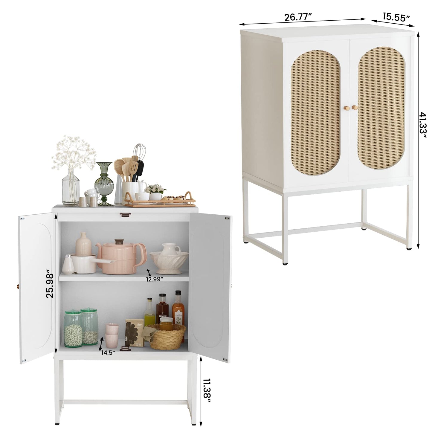 DKLGG Elegant Natural Rattan Cabinet Set - 2 White Cabinets for Versatile Home Storage