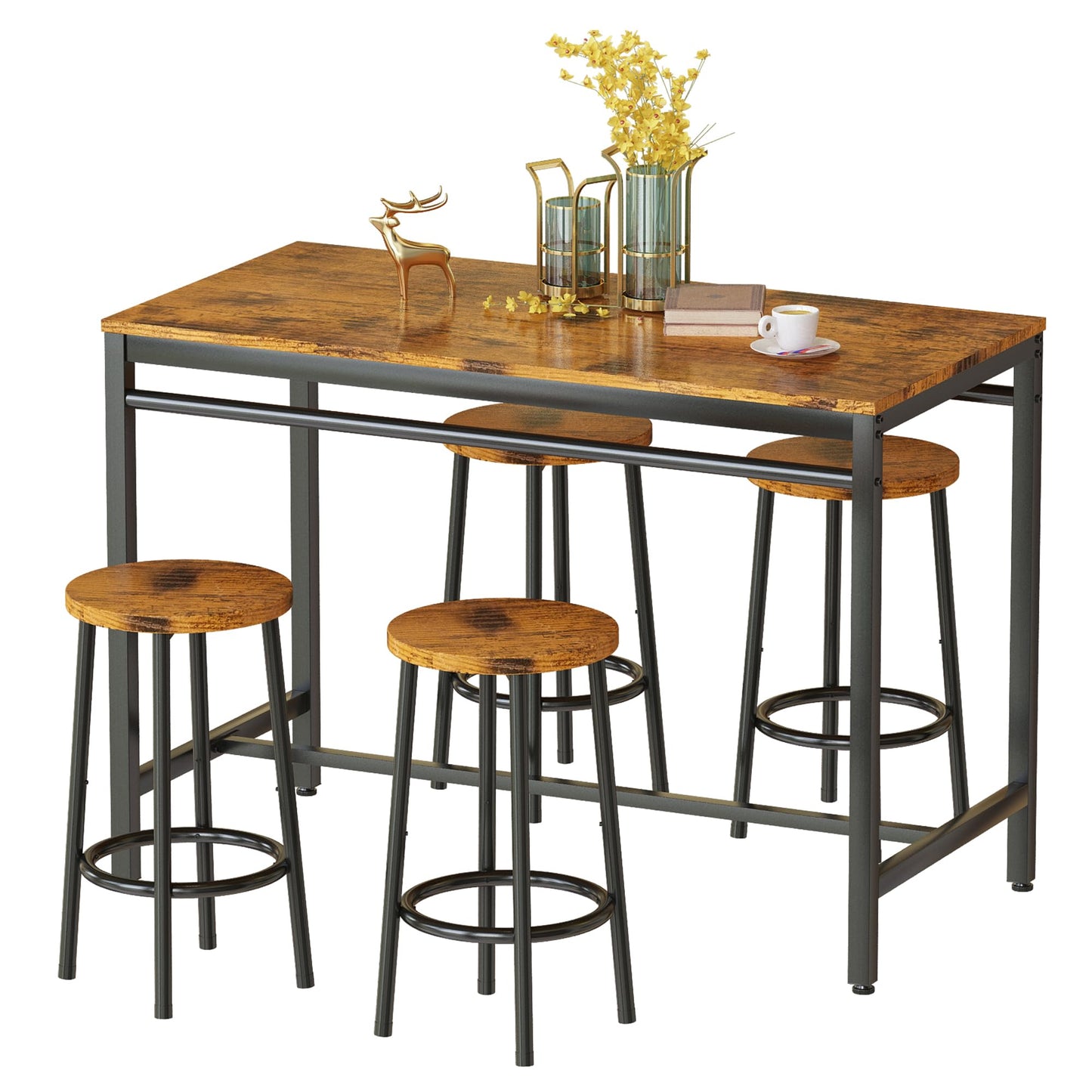 DKLGG 4-Person Bar Dining Set, 47-Inch, Black - Modern Home Dining Option