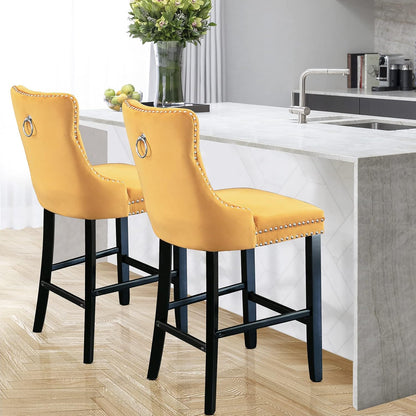 DKLGG Light Gray Velvet Barstool Set - 2 Comfortable Chairs for Chic Interiors