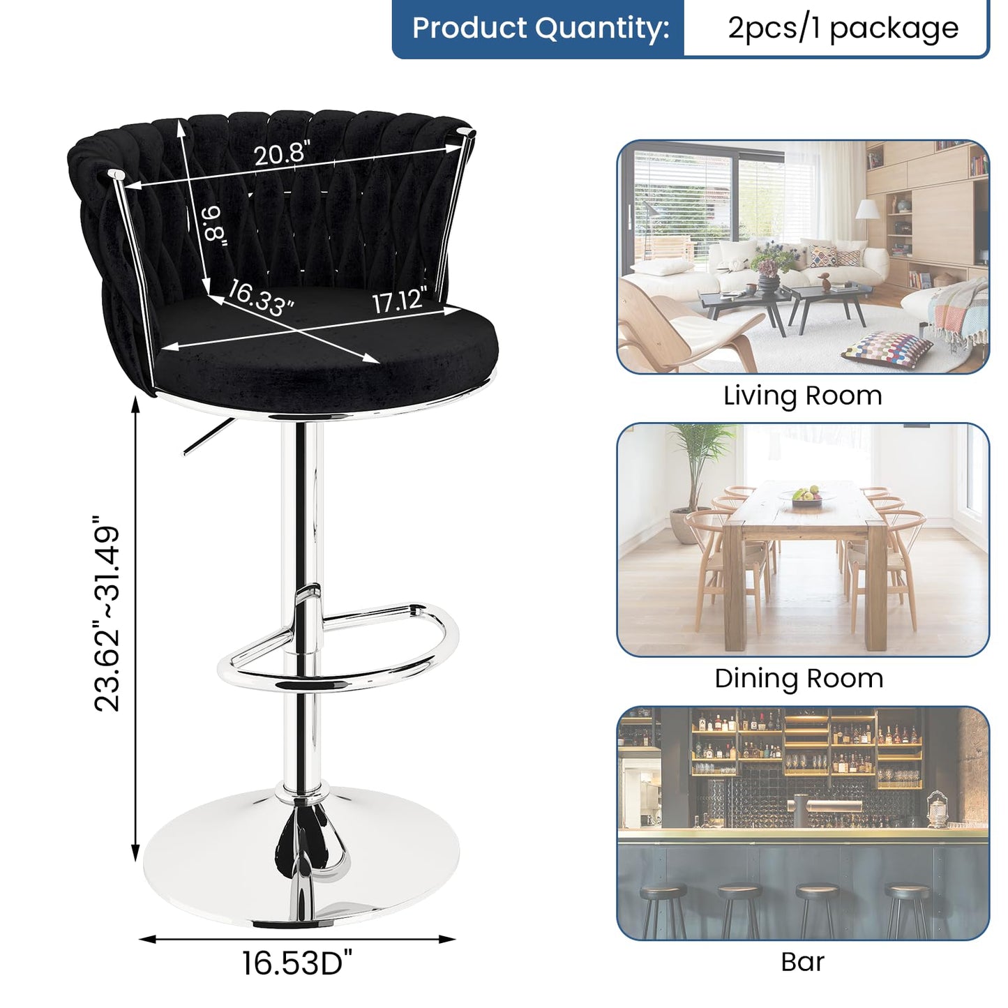 DKLGG Elegant Velvet Barstool Set - 4 Swivel Counter Height Stools for Comfort and Style