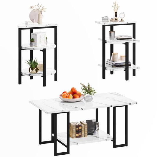 DKLGG 3-Piece Coffee Table Set - Stylish Rectangular Table with Two Matching Accent Tables