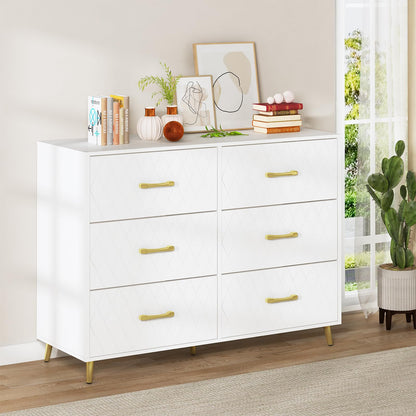 DKLGG 6 Drawer Dresser, White Dresser for Bedroom - Modern Minimalist Design