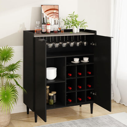 DKLGG Stylish Black Wine Cooler – 37” Bar Cabinet for Your Kitchen or Home