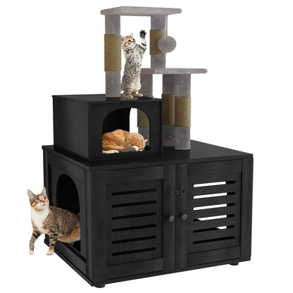 DKLGG Soft Perch Large Wooden Cat House with Litter Pan - Cozy Retreat for Your Feline Friend