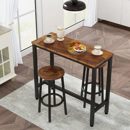 DKLGG Industrial style bar height table set of 3 pieces - brown and black with 2 PU leather chairs