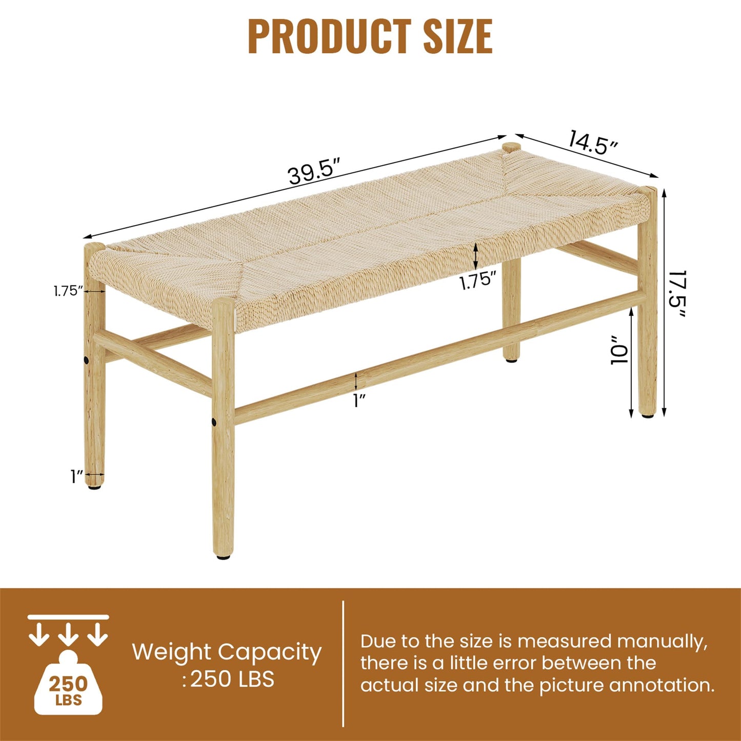 DKLGG Functional Indoor Entryway Bench - Paper Cord Seat and Grid Shelf for Stylish Organization