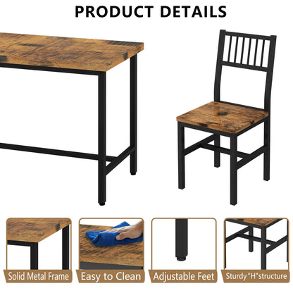 DKLGG 4-Piece Dining Table Set for 4 - Rustic Brown Table with Built-In Storage Shelves