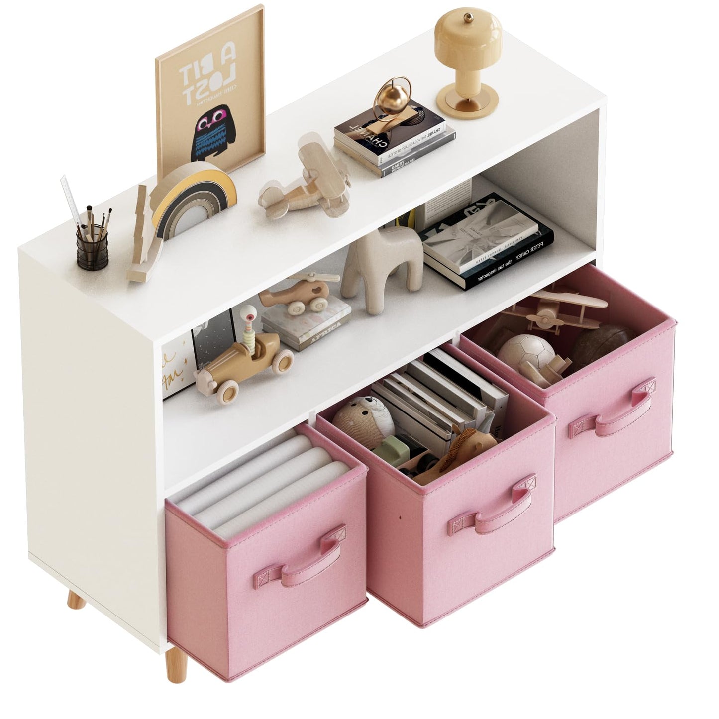 DKLGG Pink Toy Organizer - 3 Drawer Design for Playroom and Book Storage