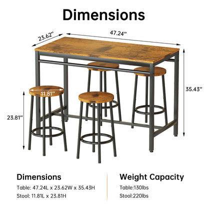 DKLGG 4-Person Bar Dining Set, 47-Inch, Black - Modern Home Dining Option