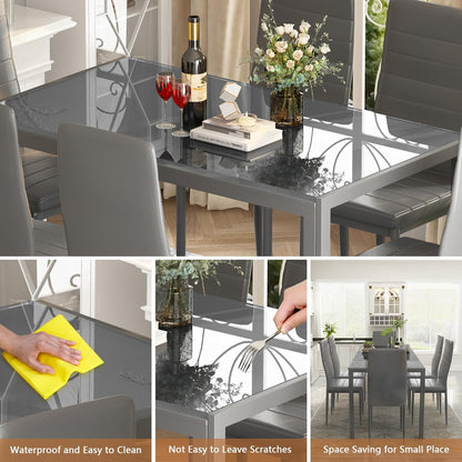 DKLGG, 7-Piece Kitchen Table for 6, Modern Dining Room Set for Small Spaces, Gray