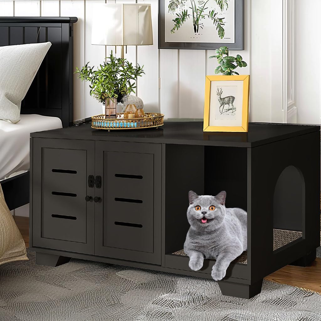 DKLGG Black Cat House - Comfortable, Spacious, and Durable with Security Door