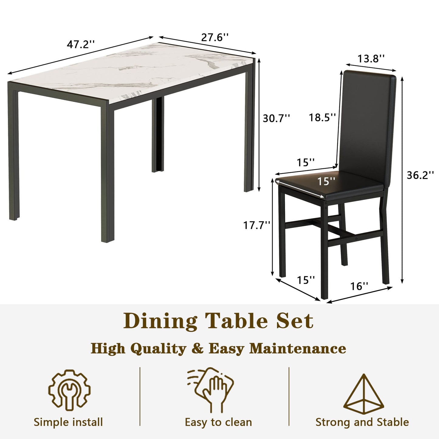 DKLGG 4-Person Dining Set, Modern 5-Piece Table and Chairs for Kitchen - Perfect Home Dining Experience