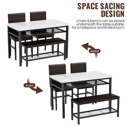 DKLGG Dining Table Set for 4 - Elegant Marble Table with Comfortable PU Leather Seating