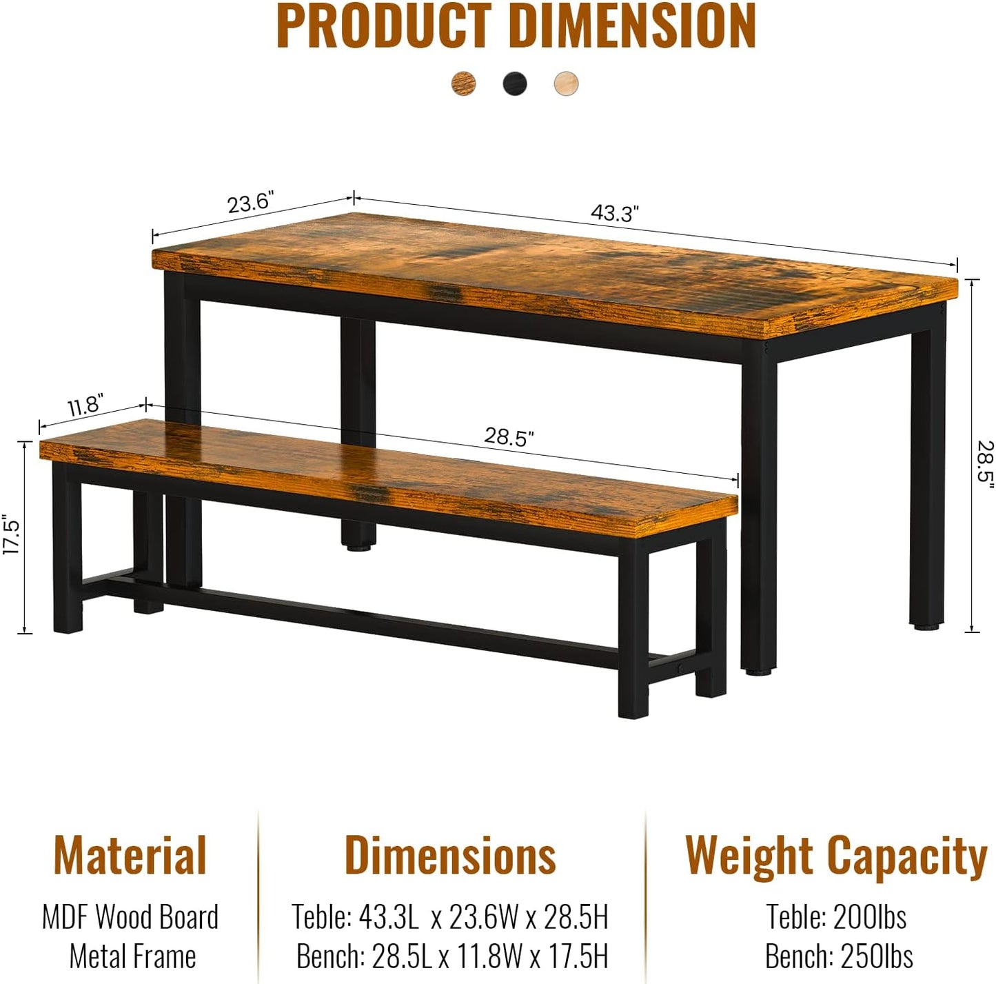 DKLGG 4-Person Kitchen Table Set with 2 Benches, Beige - Practical and Stylish