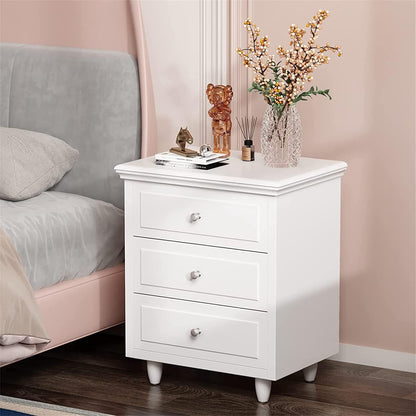 DKLGG White 3-Drawer Nightstand – Stylish Bedroom End Table with Storage