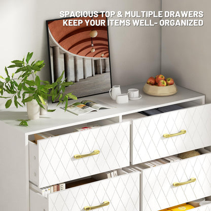 DKLGG 6 Drawer Dresser, White Dresser for Bedroom - Modern Minimalist Design