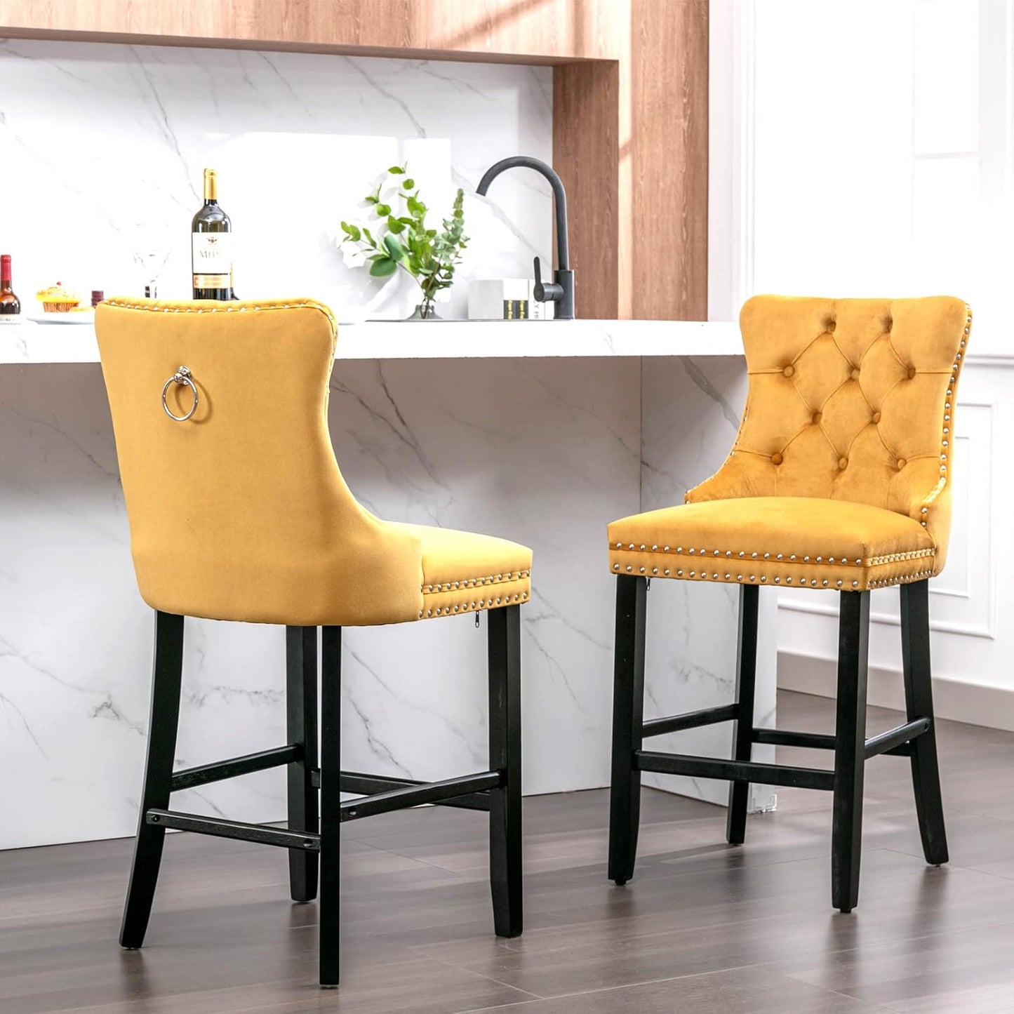 DKLGG Light Gray Velvet Barstool Set - 2 Comfortable Chairs for Chic Interiors