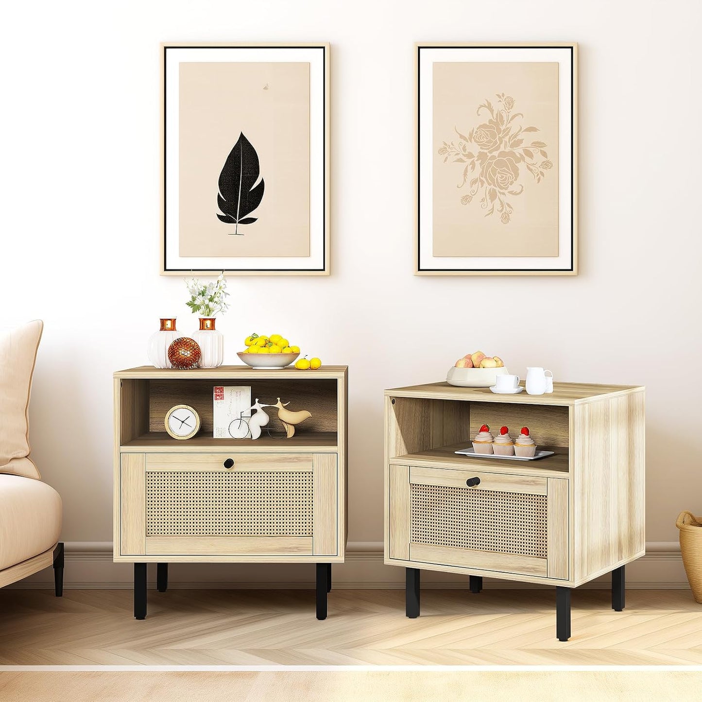 DKLGG Modern Oak Nightstand Set of 2 - Perfect for Adding Style to Your Bedroom