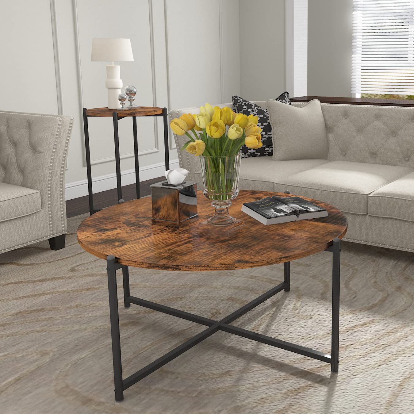 DKLGG Elegant Rustic Brown Vintage Coffee Tables – Perfect for Any Living Room