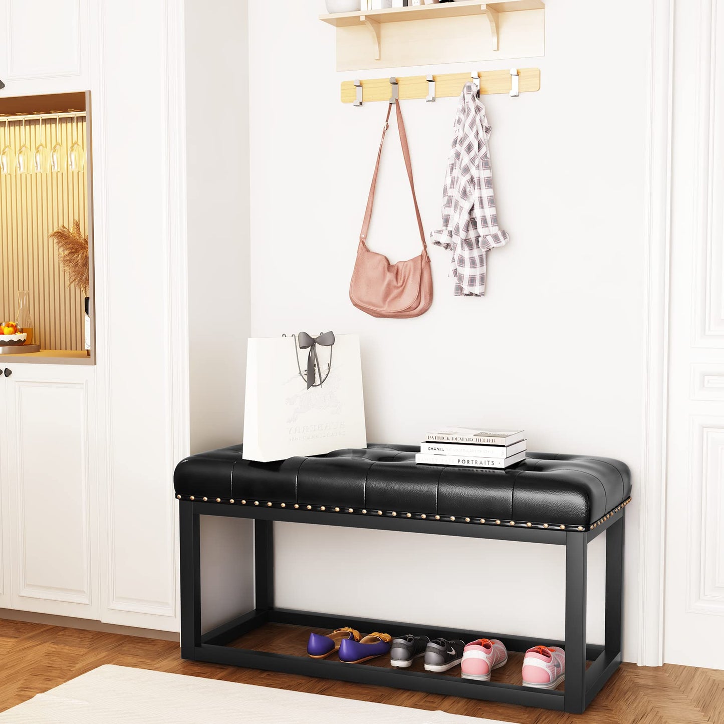 DKLGG Stylish Large Storage Ottoman - 47.24” Velvet Design in Gold and Pink for Your Home