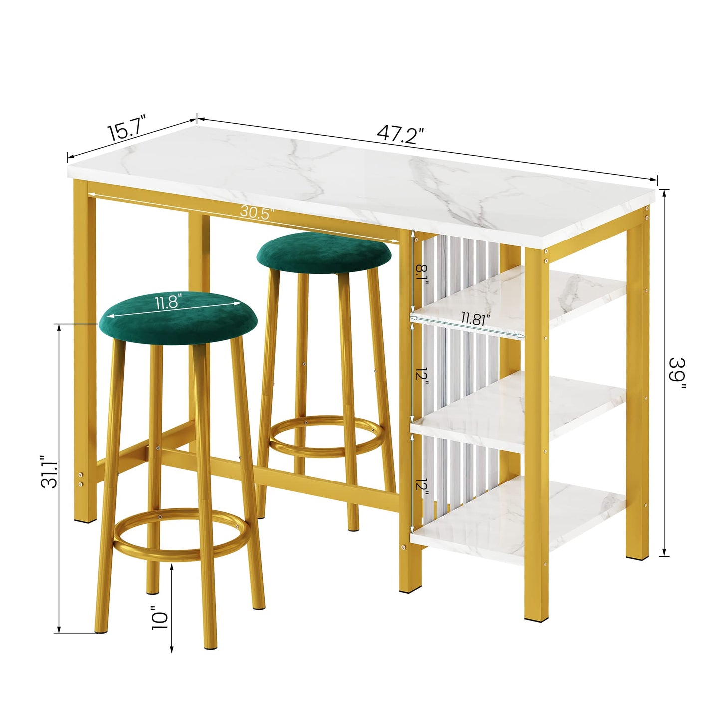 DKLGG High Top Dining Set - Bar Table with Upholstered Stools and Practical Storage Shelves for Easy Living