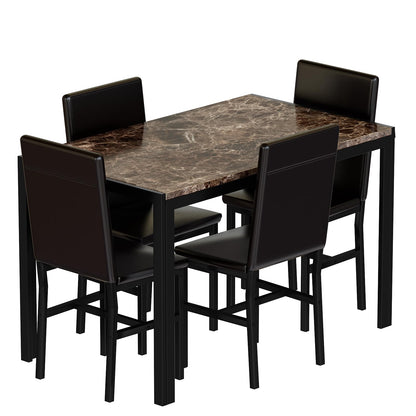 DKLGG 5-Piece Faux Marble Dining Table Set for 4, Space-Saving Design