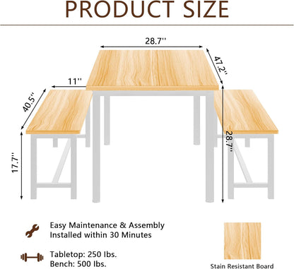 DKLGG 4-Person Kitchen Table Set with 2 Benches, Beige - Practical and Stylish